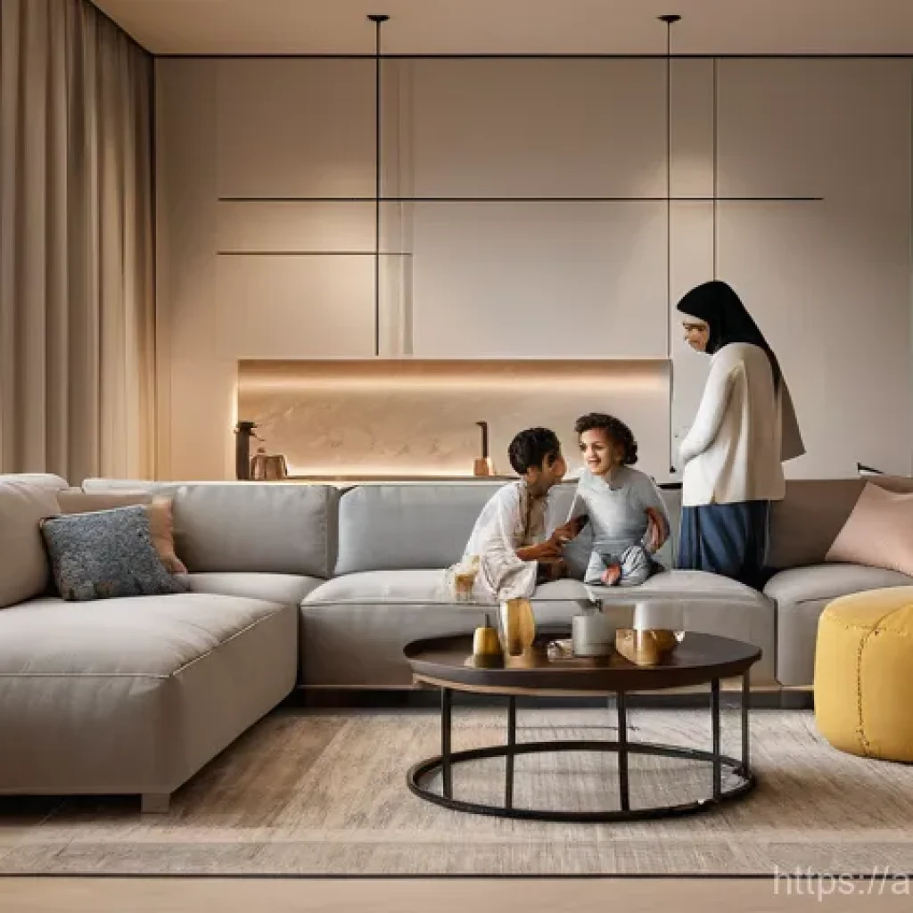 기술 기반 디자인의 장기적인 이점 - **"A modern Arab family, including a mother, father, and a small child wearing a diaper, comfortably...