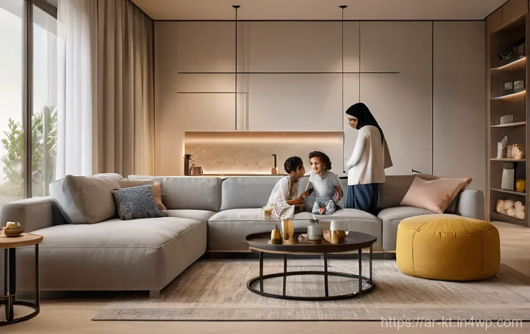 기술 기반 디자인의 장기적인 이점 - **"A modern Arab family, including a mother, father, and a small child wearing a diaper, comfortably...