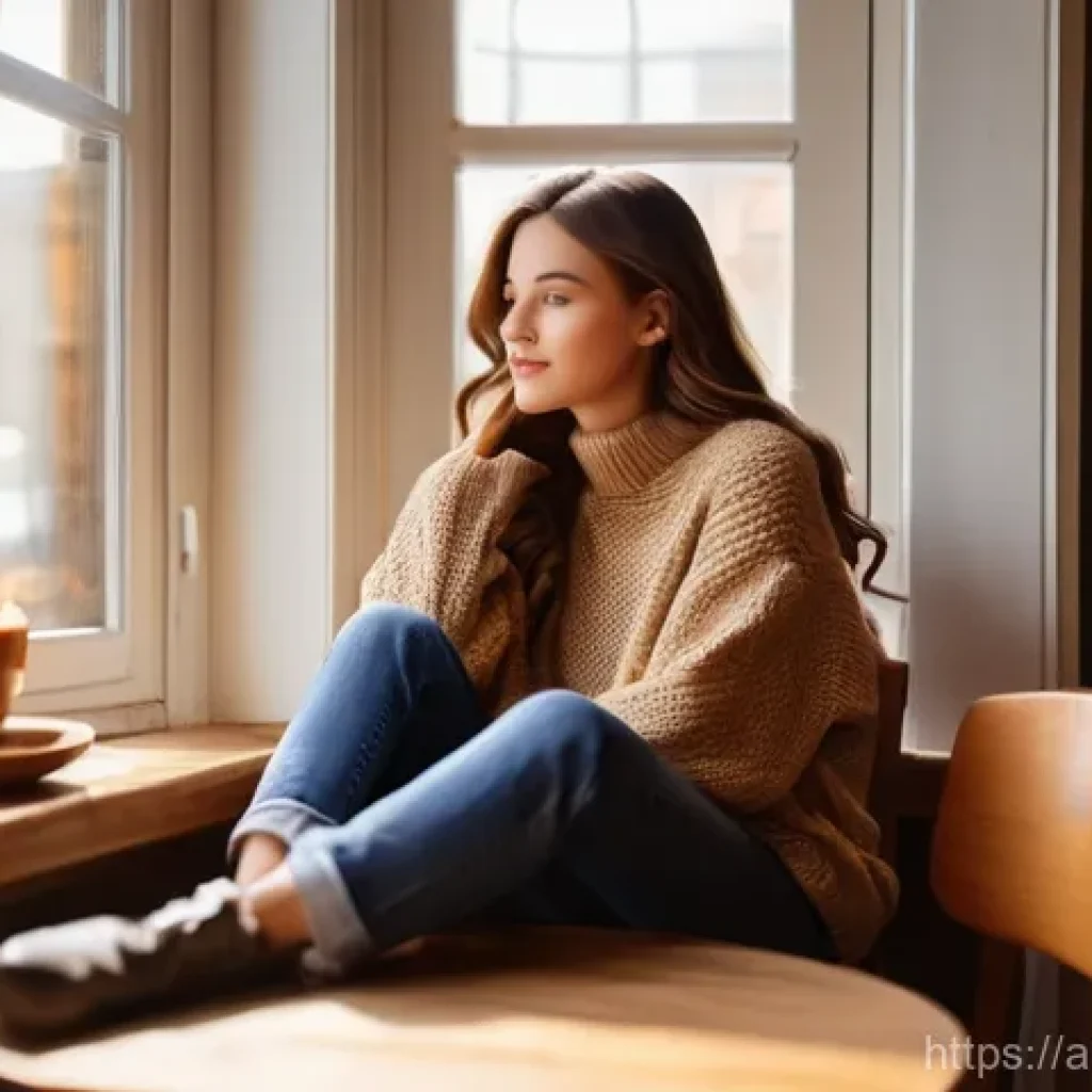 주거 공간의 기술 통합 디자인 사례 - **Prompt 1: Cozy Autumn Cafe Scene**
A young woman with long, wavy brown hair, wearing a stylish...