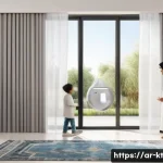 Home 20 생활환경에서의 기술 활용 사례 - A modern Arabic home interior showcasing a sleek smart kitchen with a connected smart refrigerator d...