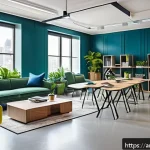 Home 18 기술 통합을 위한 공간 활용 전략 - A modern smart office space designed for an Arabic-speaking professional, featuring clearly divided ...